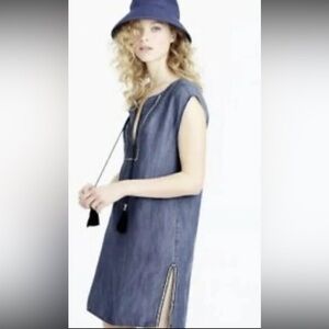 J. Crew Sleeveless Chambray Tassel Beach Tunic Swim Pool Coverup Size Large L